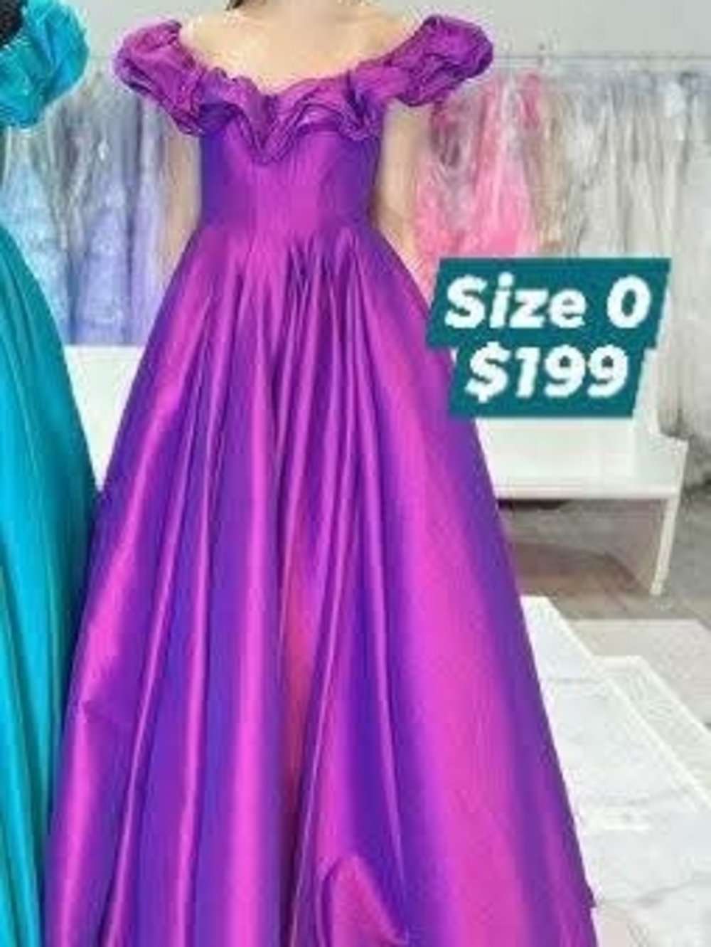 Jovani Purple Ball Gown with Ruffled Off-Shoulder Neckline